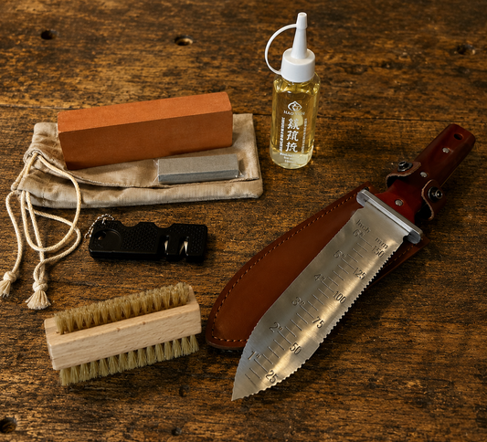 Dig Deep Bundle:  Rosewood Hori Hori | Sharpening Kit | Nail Brush Horihori.com